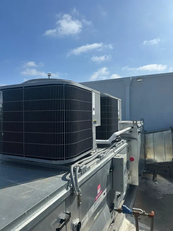 Rooftop package unit on a commercial building