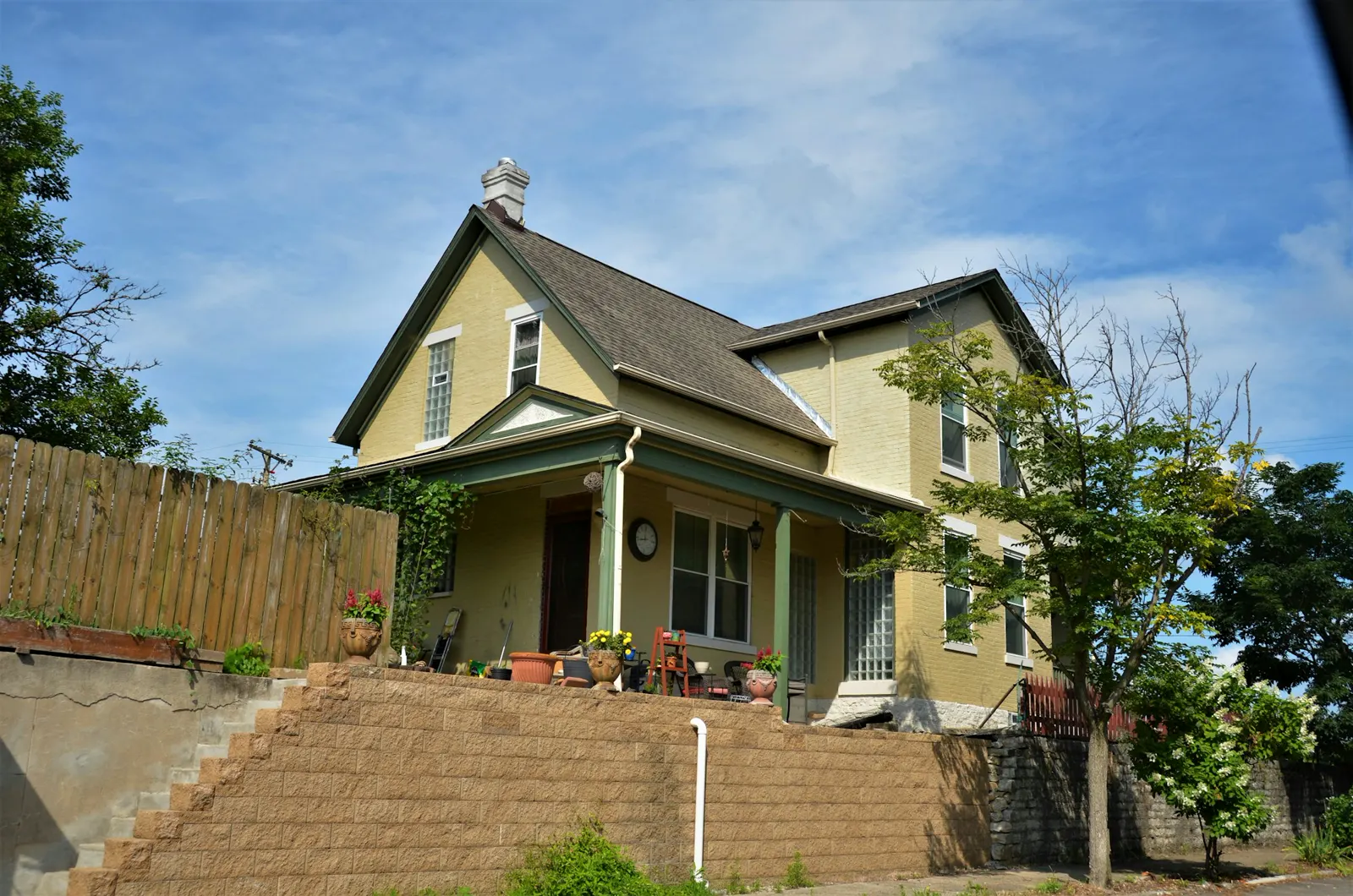 A house with a brick driveway