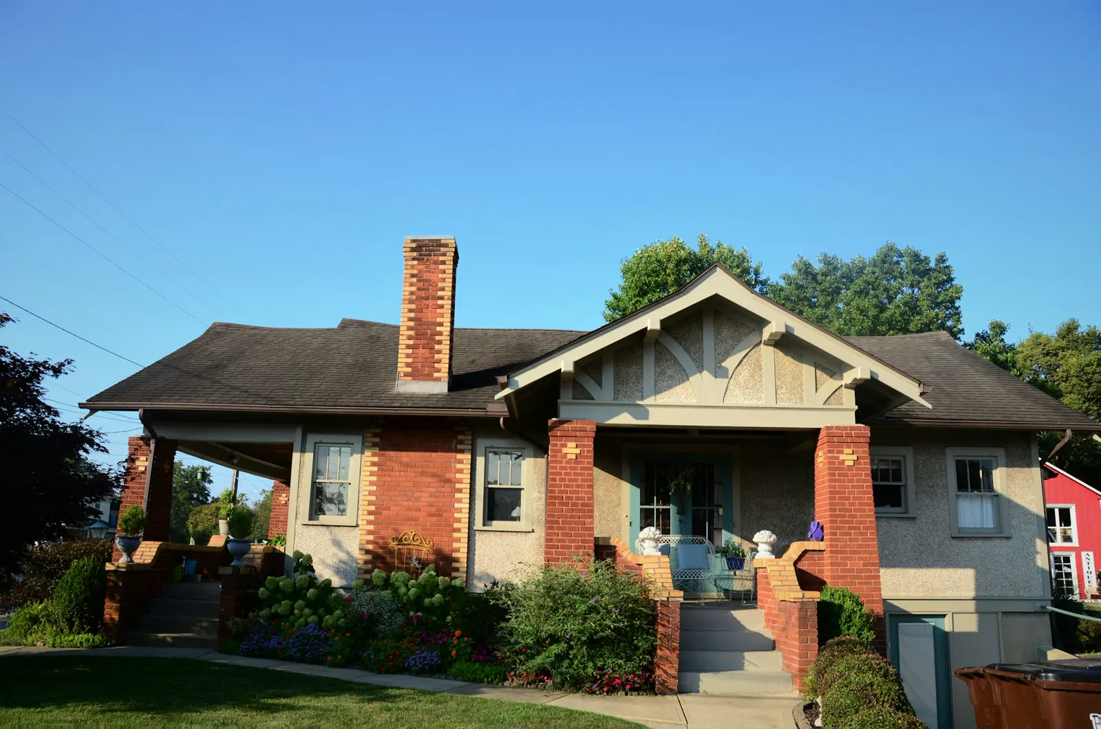 A Craftsman bungalow with brick columns
