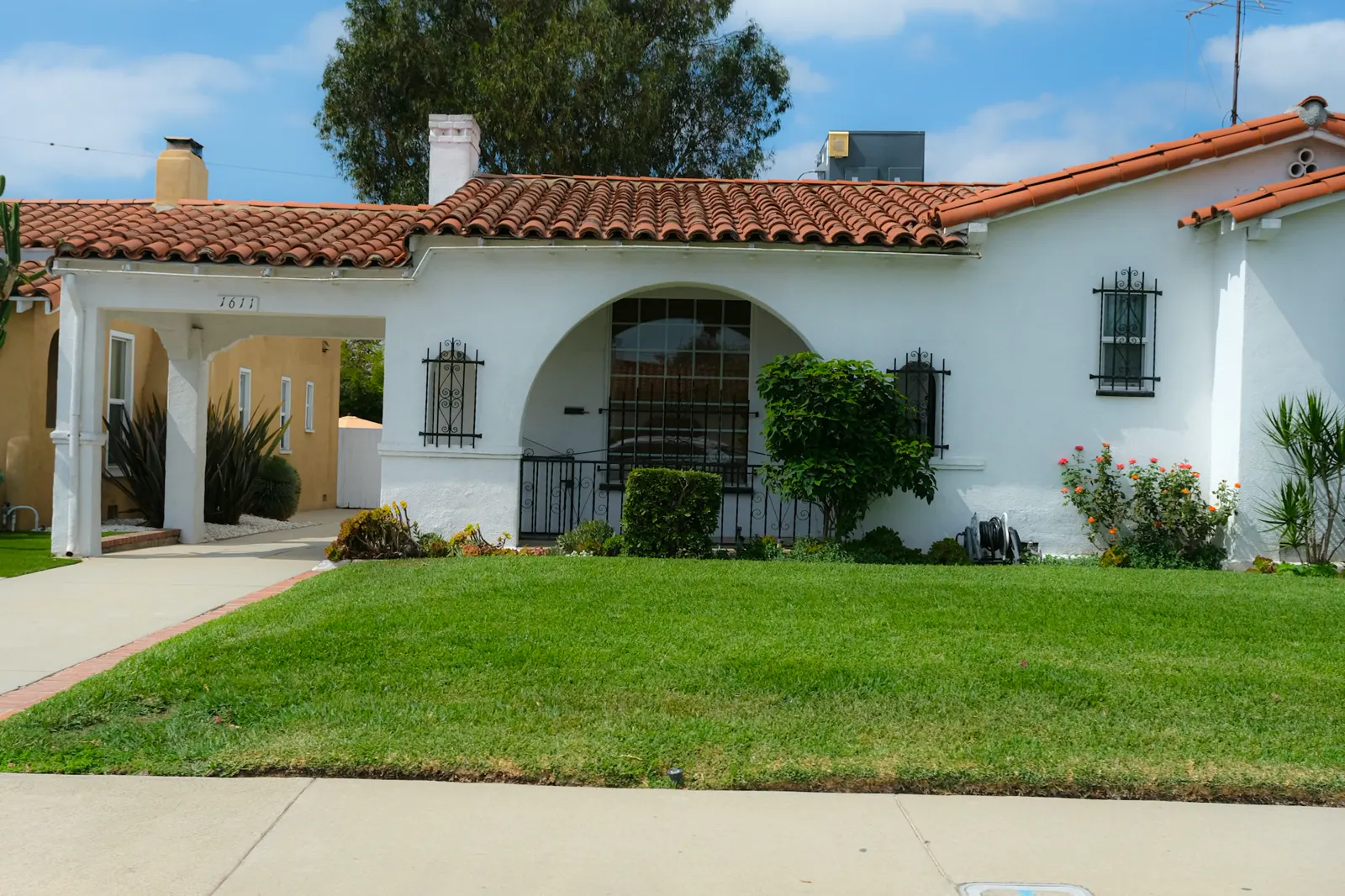 A white Spanish-style Southern California home