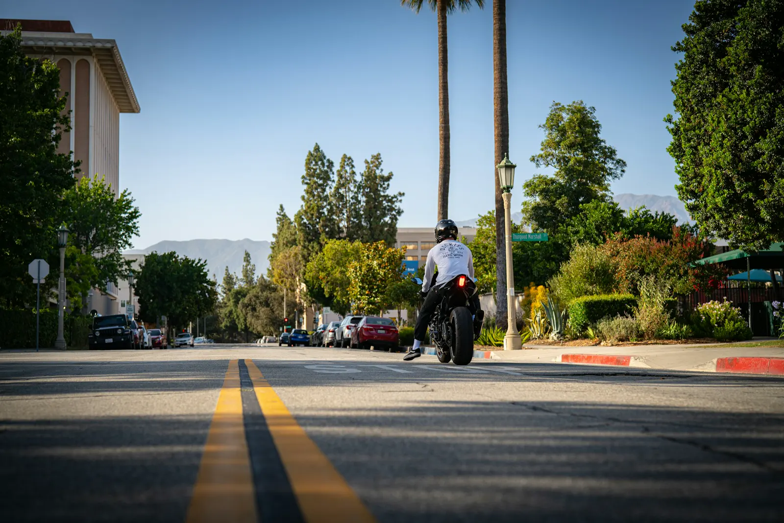 A palm-lined residential street in Pasadena