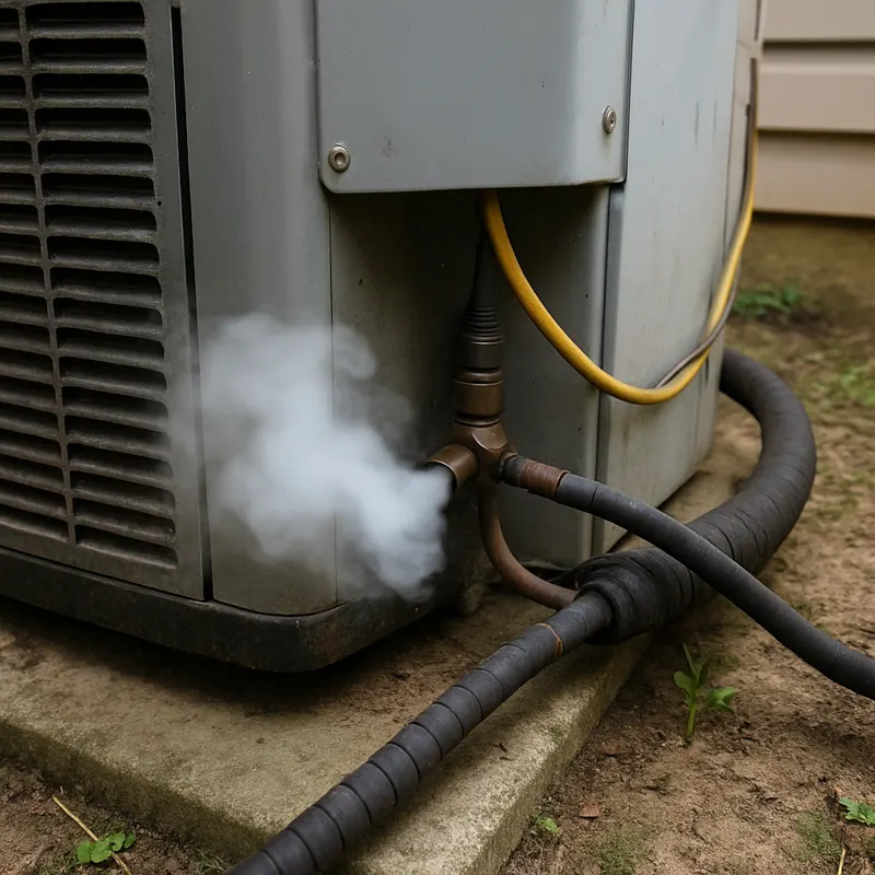 Outdoor air conditioning unit beside a house in summer