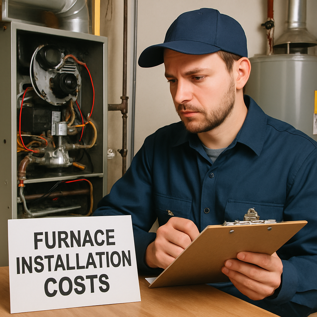 HVAC technician analyzing furnace installation costs