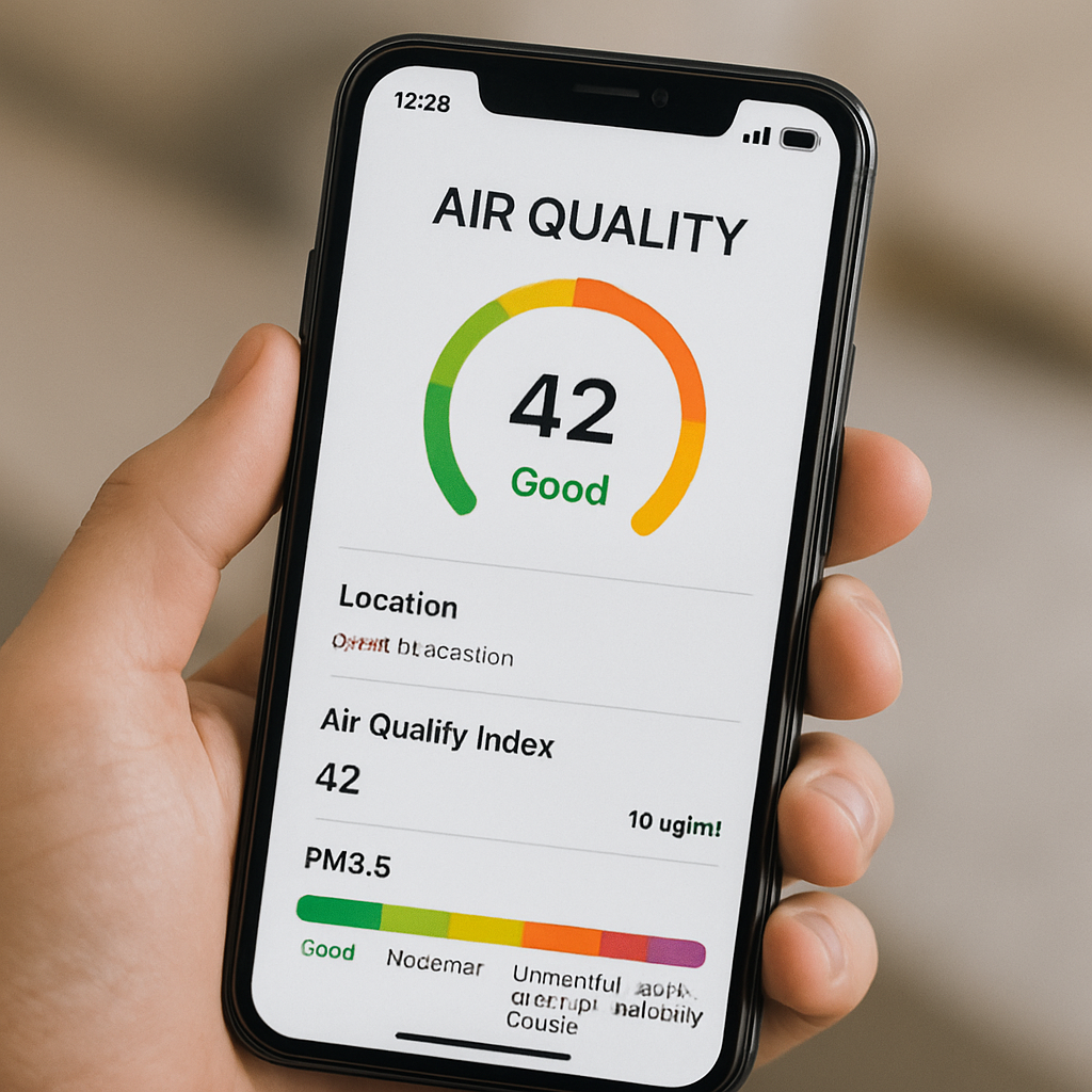 Smartphone displaying air quality app interface